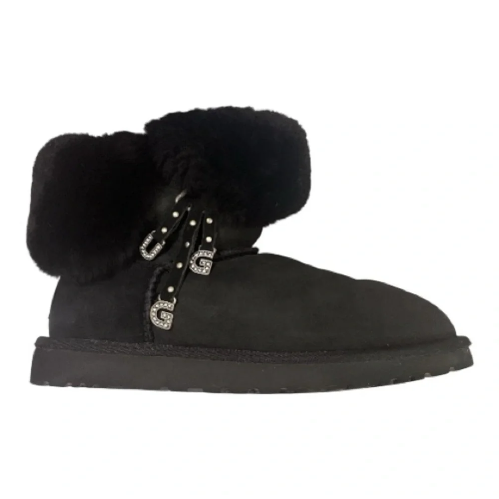 UGG Azalea Boots Black with UGG Silver Rhinestone Bling Letters size 9 - Picture 10 of 11